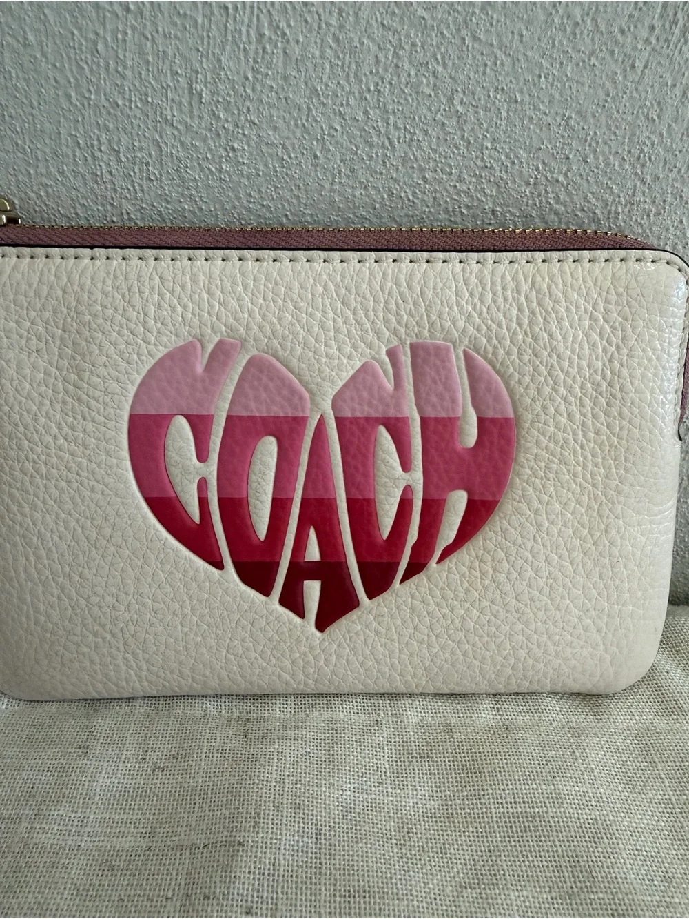 Coach Stripe Heart Motif Corner Wristlet